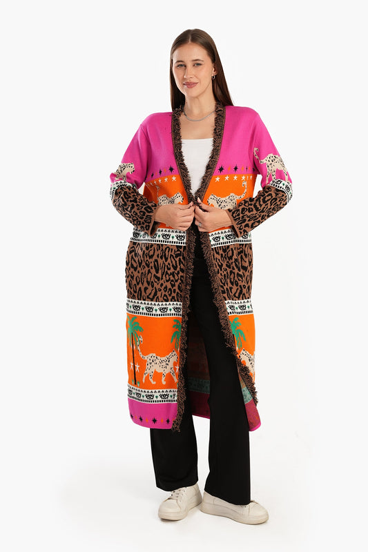 Printed Jacquard Wool Cardigan