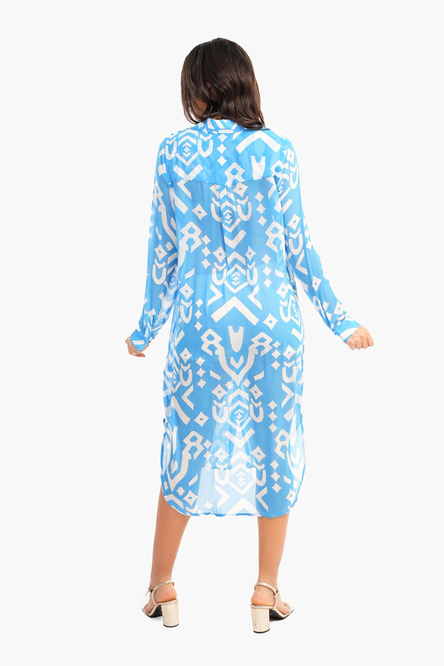 فستان قميص شيفون بحافة مستديرة