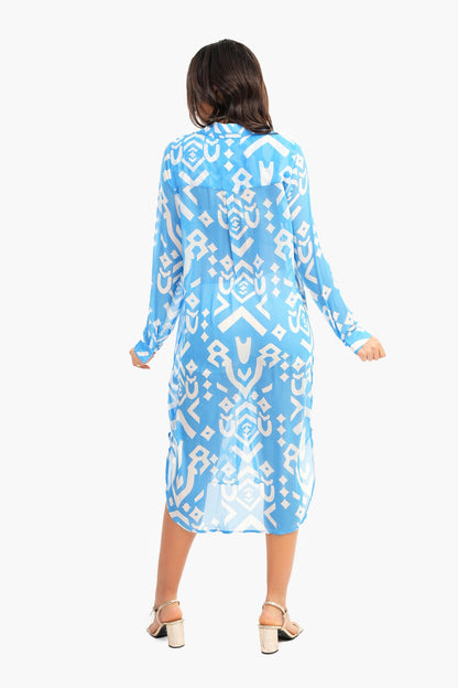 فستان قميص شيفون بحافة مستديرة