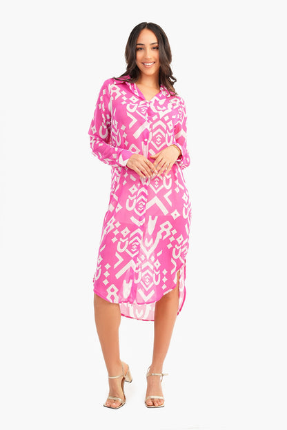 فستان قميص شيفون بحافة مستديرة