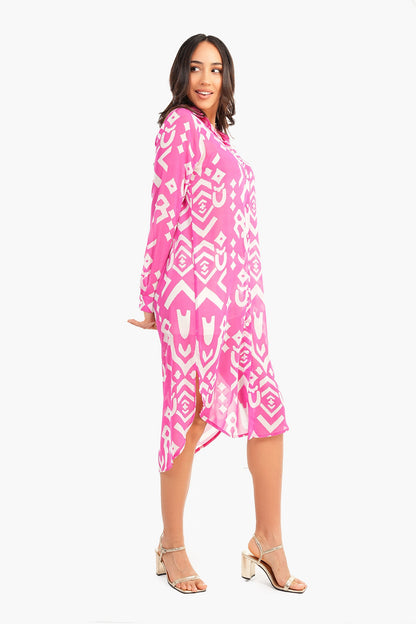 فستان قميص شيفون بحافة مستديرة