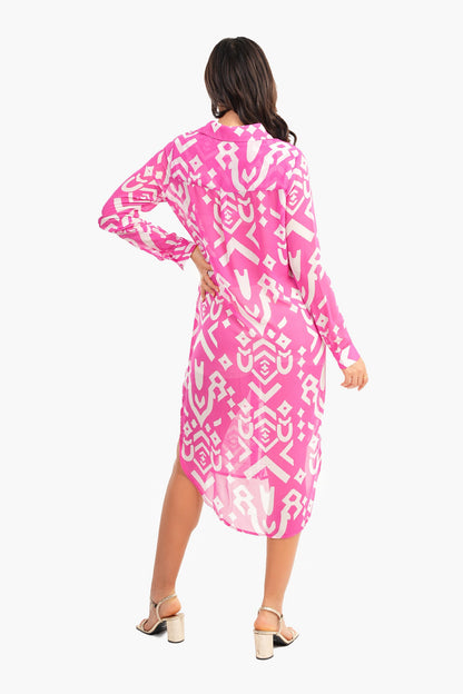 فستان قميص شيفون بحافة مستديرة