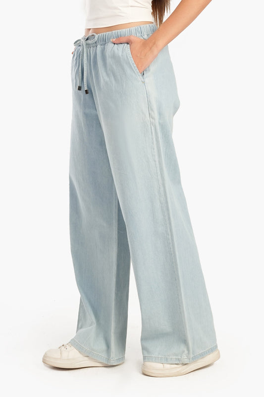 Elastic Waist Jeans with Denim Drawstring