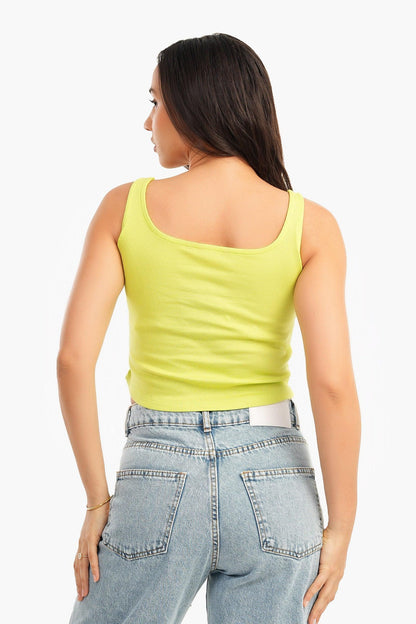 بلوزة مضلعة قصيرة باللون الليموني