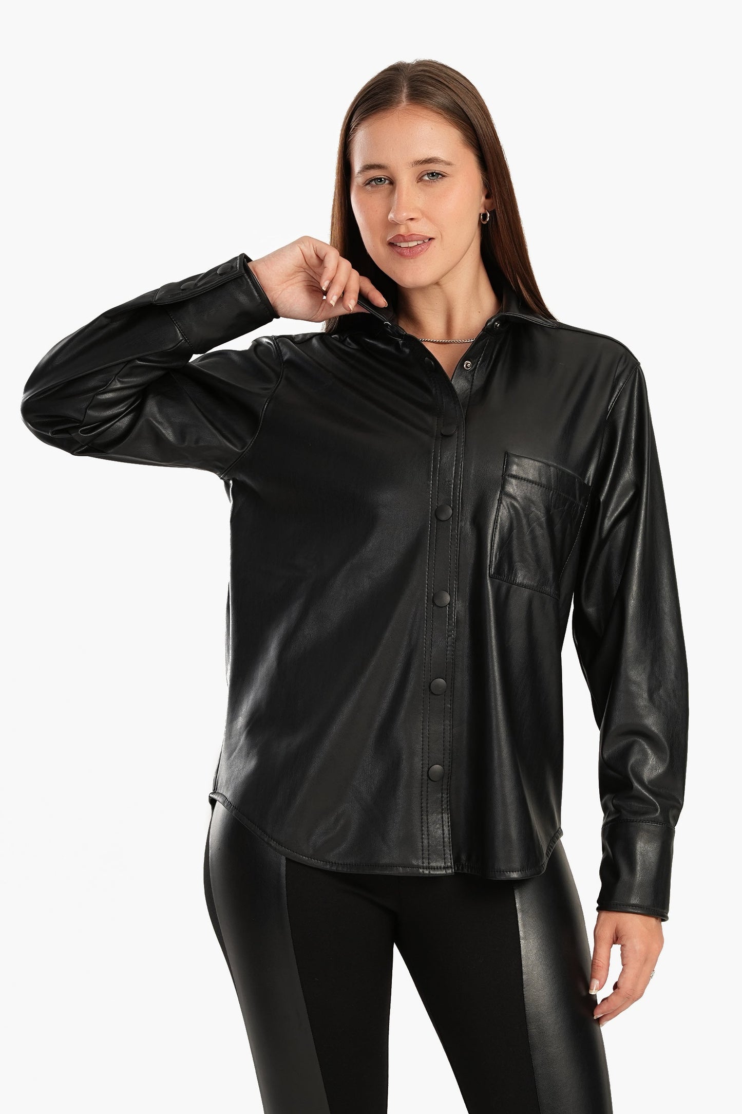 Leather Shirt with Snap Closure