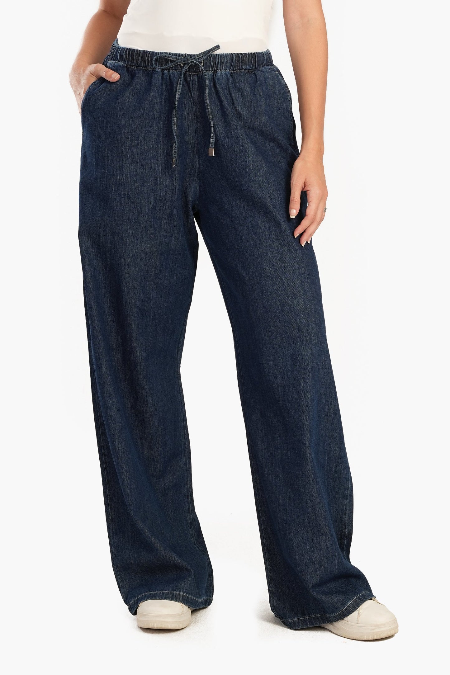 Elastic Waist Jeans with Denim Drawstring