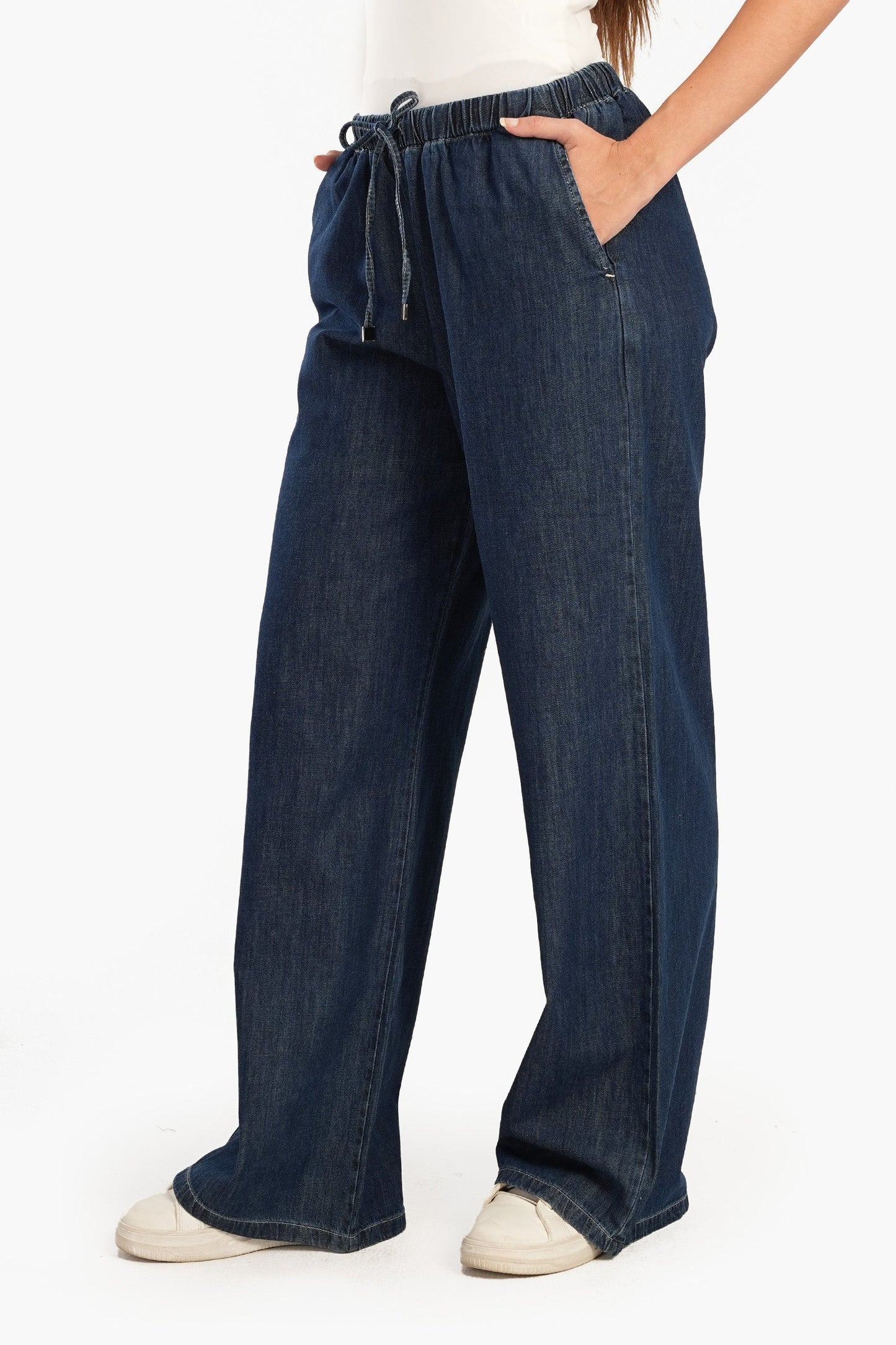 Elastic Waist Jeans with Denim Drawstring