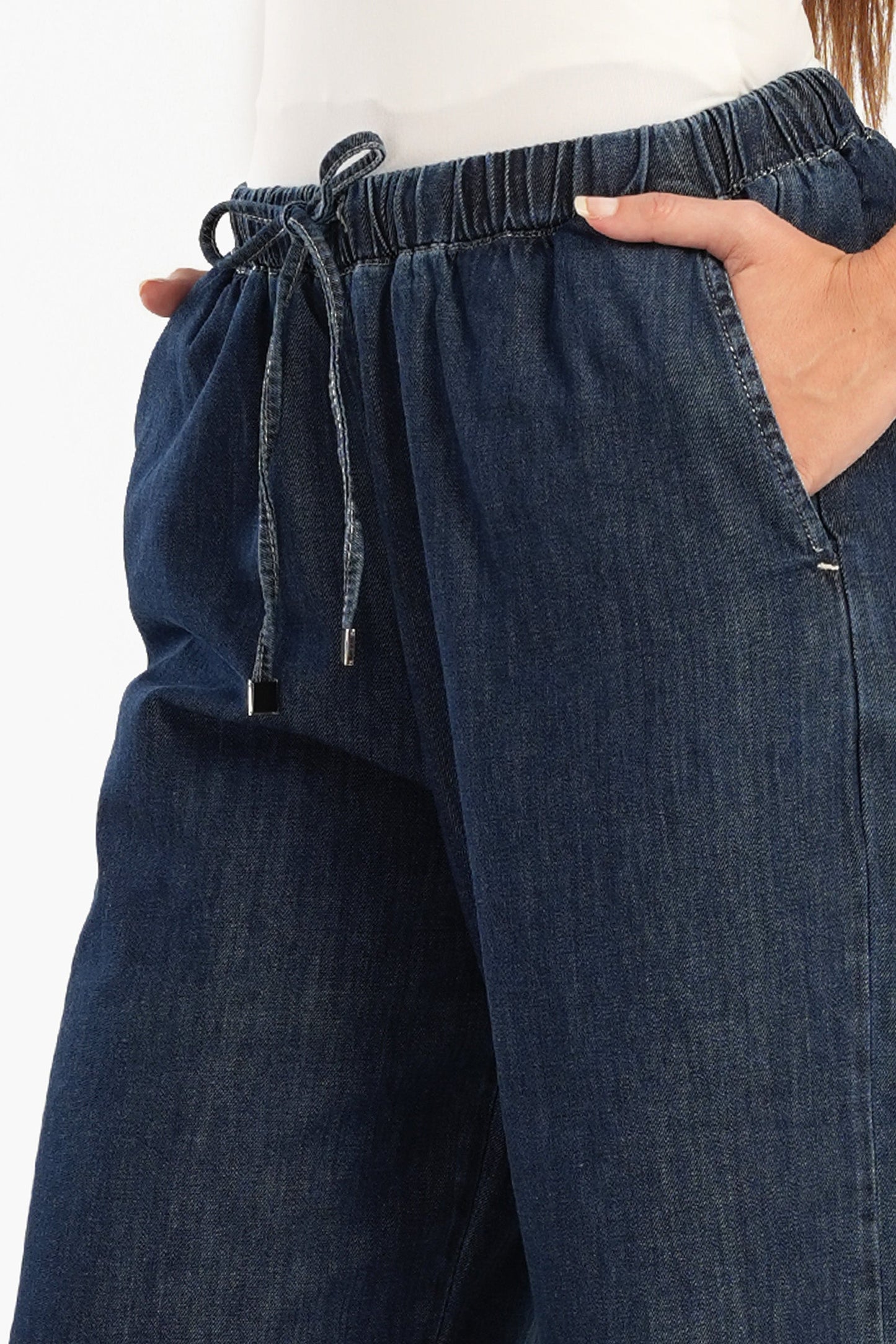 Elastic Waist Jeans with Denim Drawstring