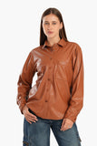 Leather Shirt with Snap Closure