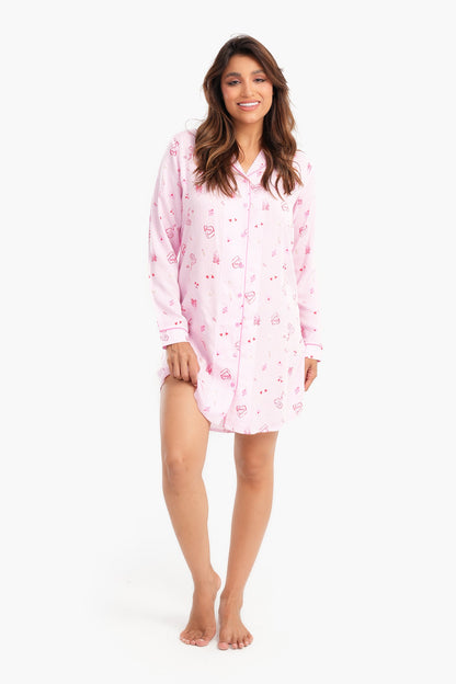 Pink Striped & Printed Nightshirt