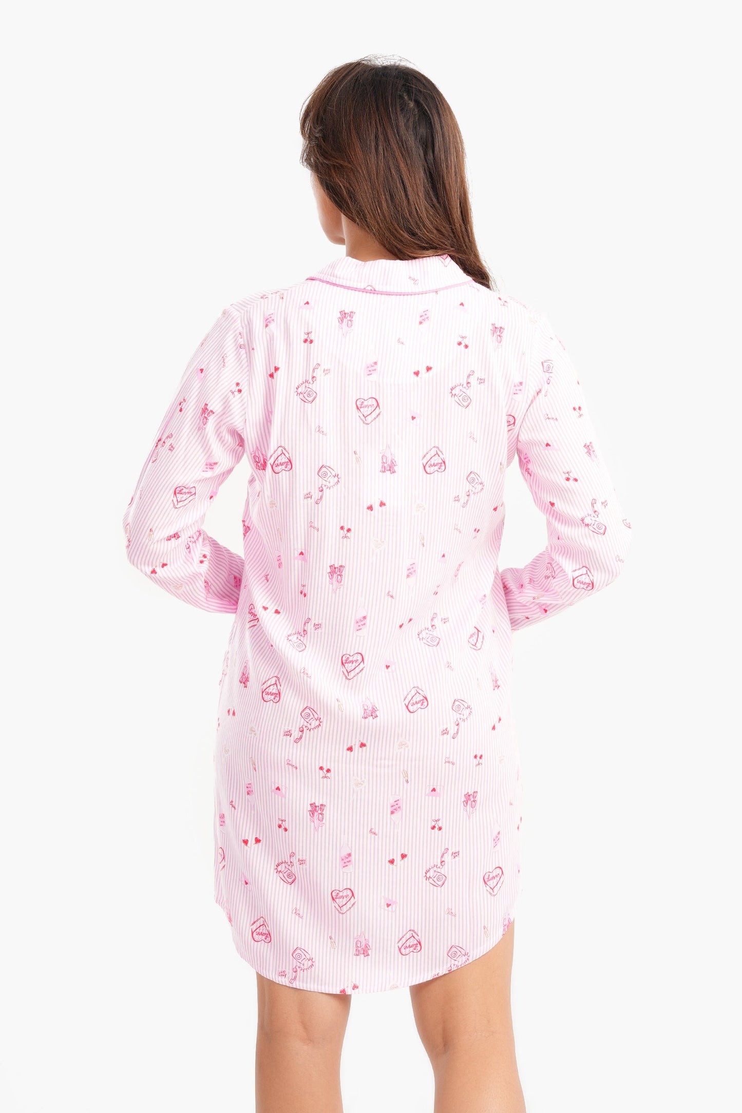 Pink Striped & Printed Nightshirt