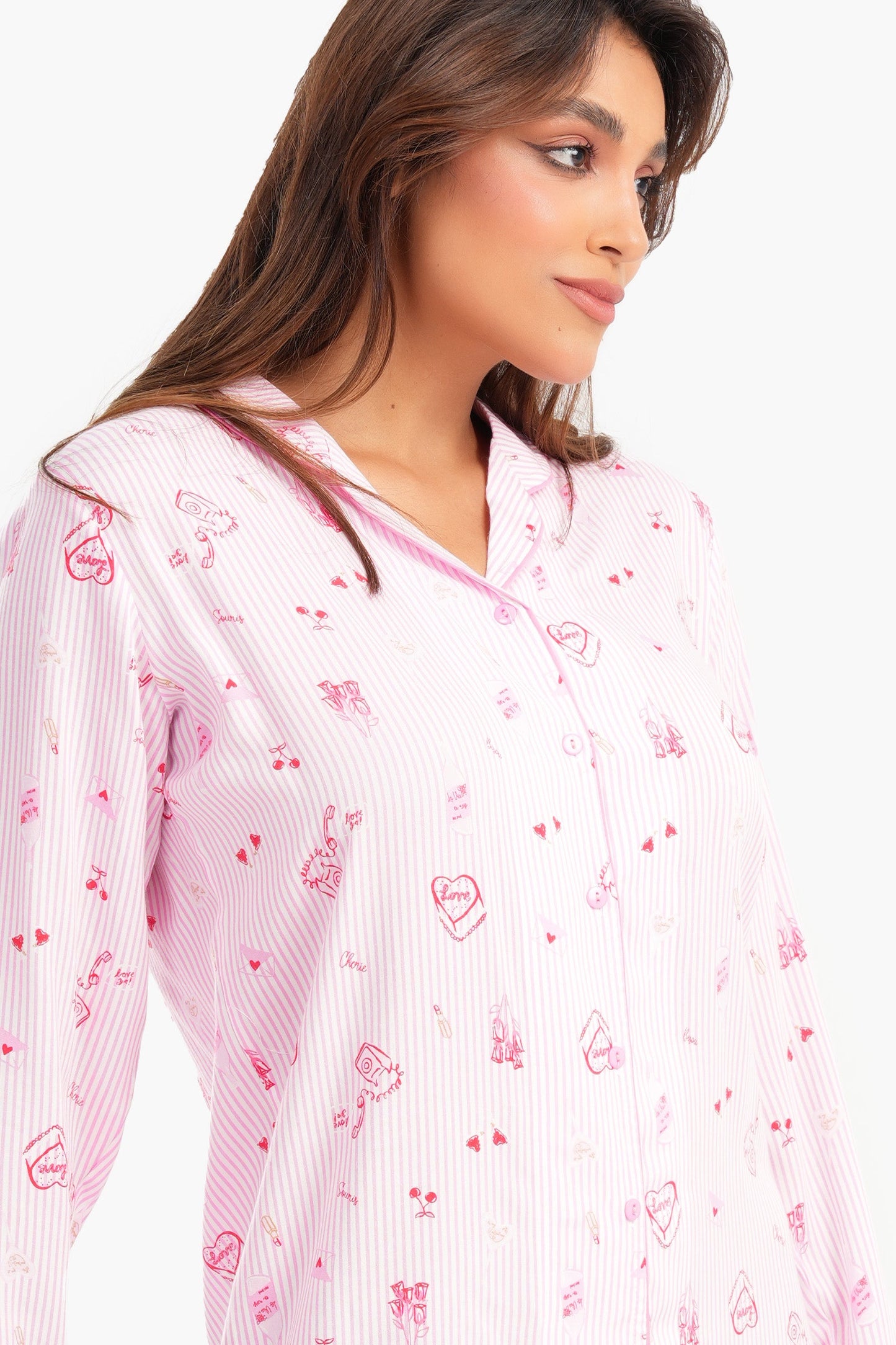 Pink Striped & Printed Nightshirt