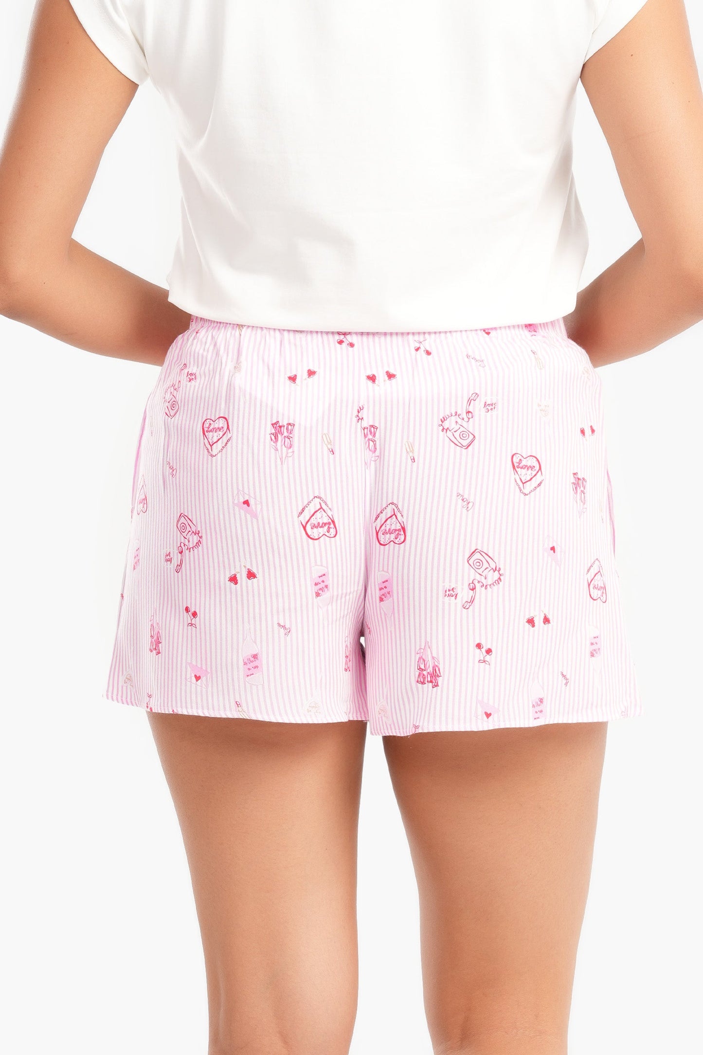 Pink Striped & Printed Pyjama Short