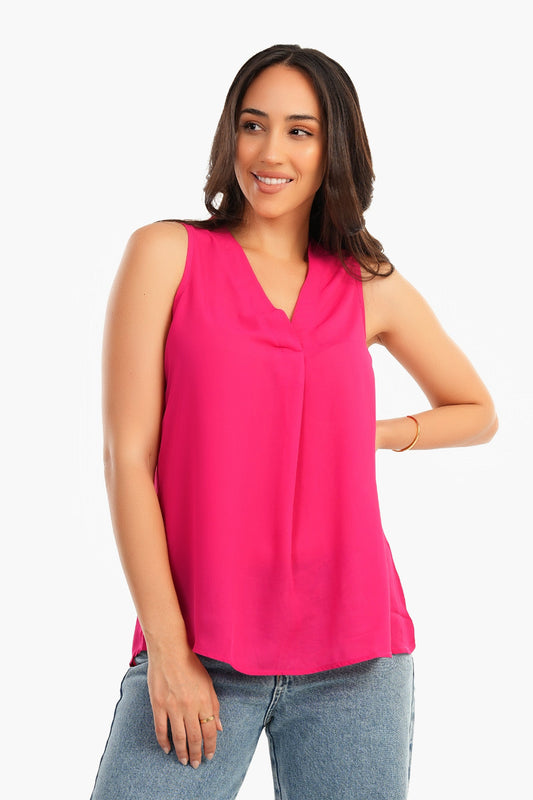 بلوزة بدون أكمام بفتحة رقبة على شكل حرف V