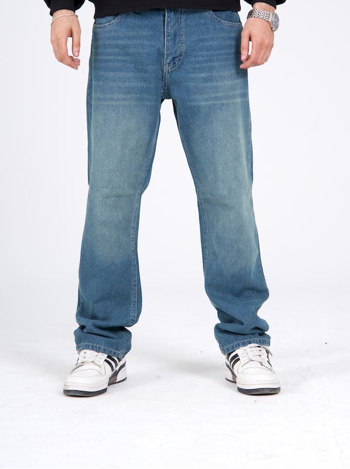 Regular Fit Denim Pants - Washed Light Blue