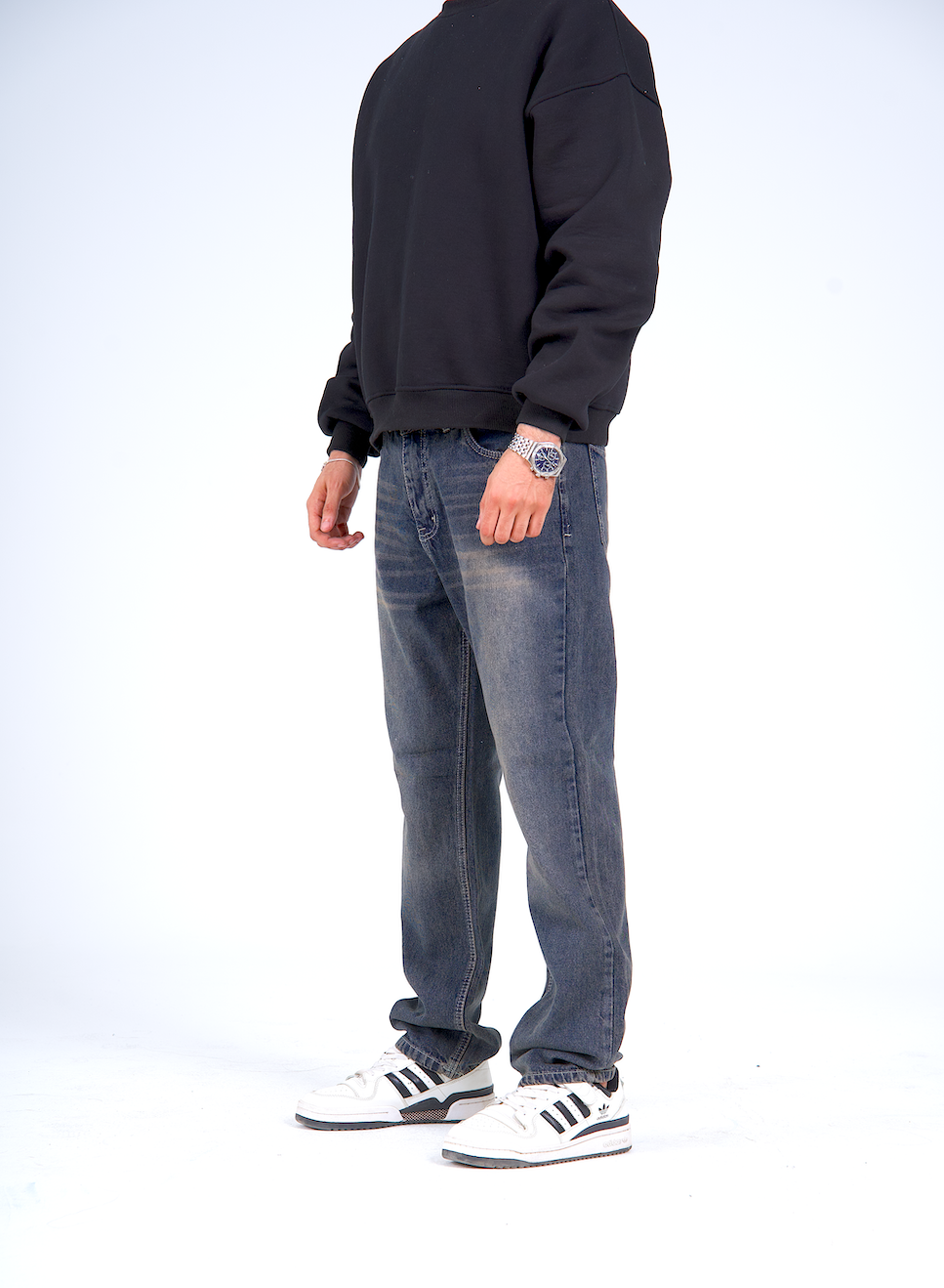 Regular Fit Denim Pants - Washed Drak Blue