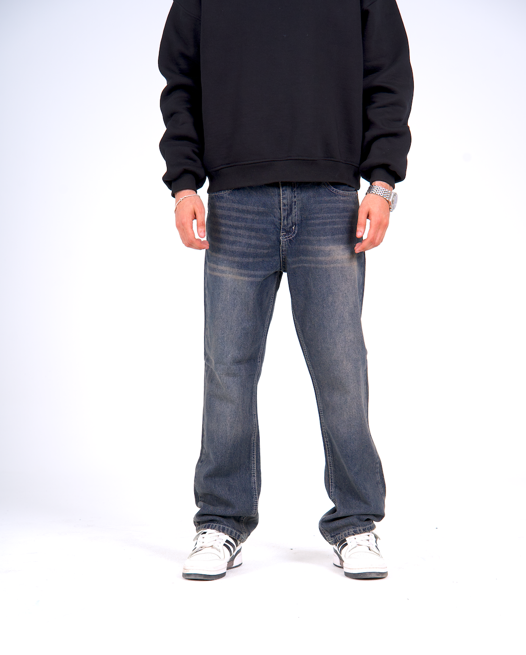 Regular Fit Denim Pants - Washed Drak Blue