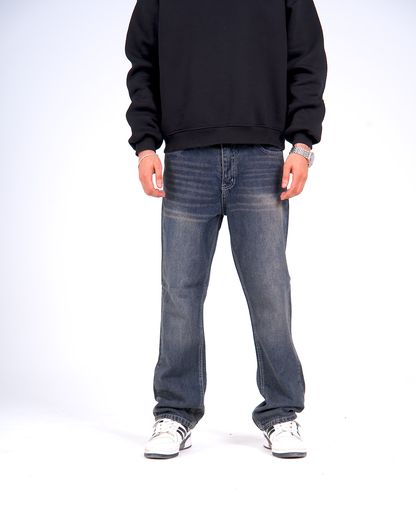 Regular Fit Denim Pants - Washed Drak Blue
