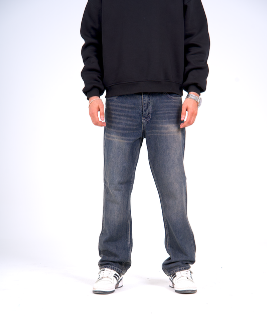 Regular Fit Denim Pants - Washed Drak Blue