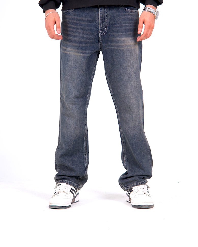 Regular Fit Denim Pants - Washed Drak Blue
