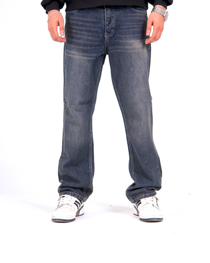 Regular Fit Denim Pants - Washed Drak Blue