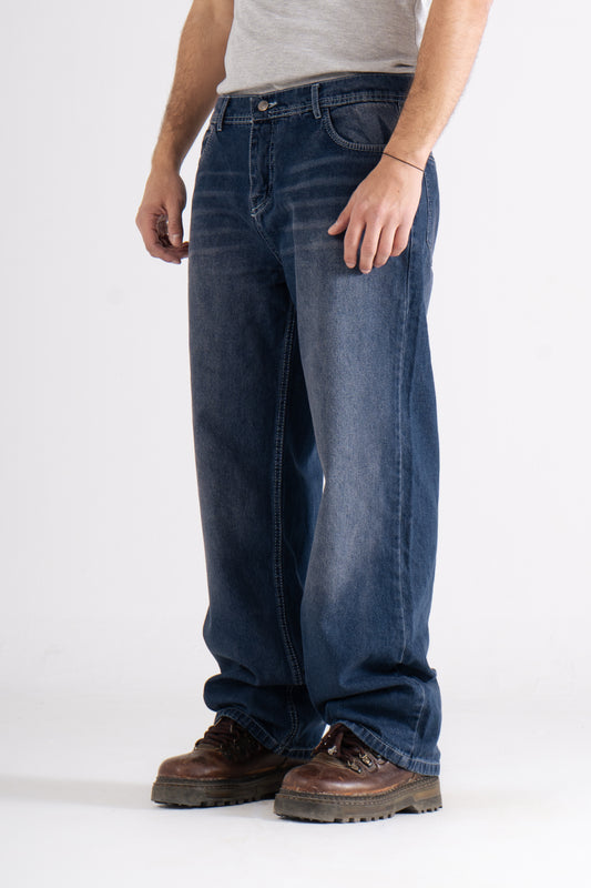 Dark Blue Washed Wide Leg Jeans