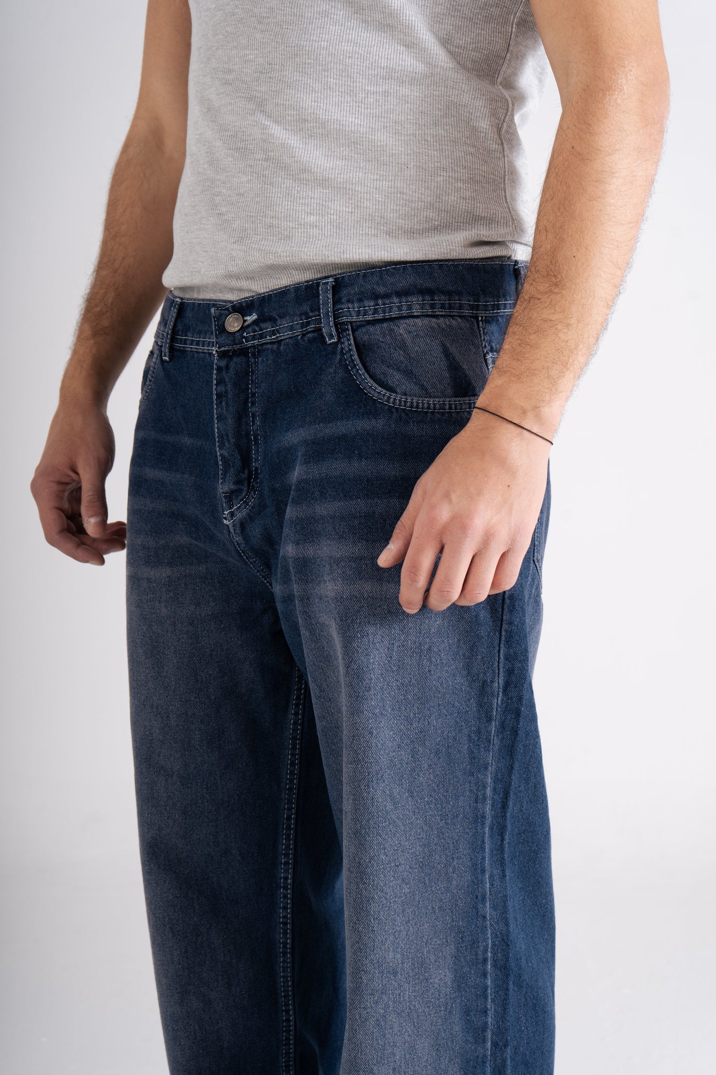 Dark Blue Washed Wide Leg Jeans