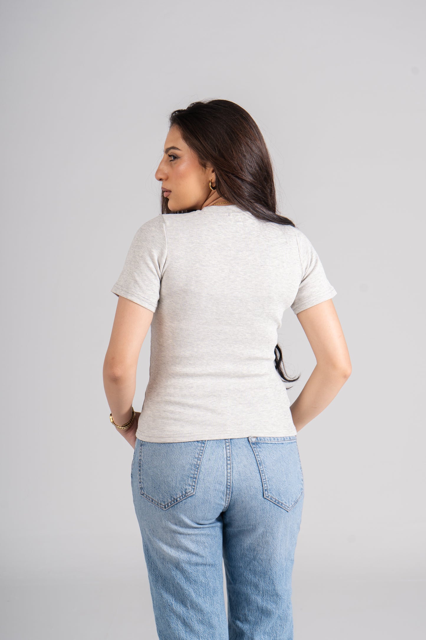 Light Gray Short Sleeves Ribbed Top