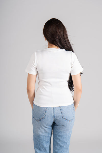 White Short Sleeve Ribbed Top