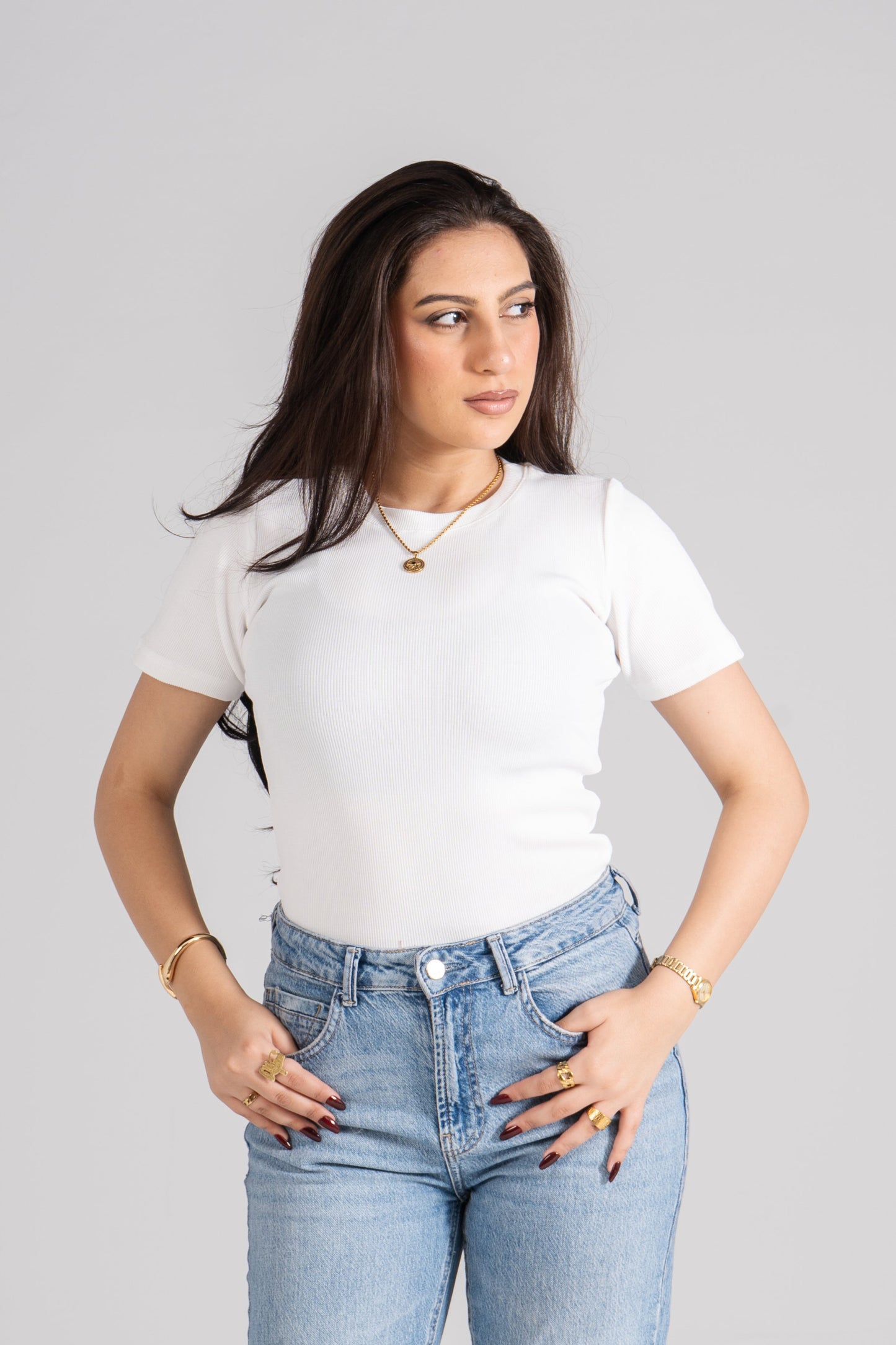 White Short Sleeve Ribbed Top