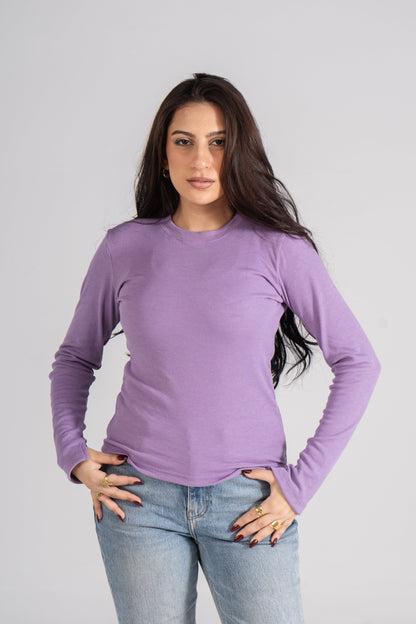 Dark Lavender Ribbed Top with Bracelet Slit