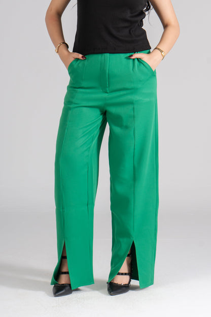 Green Front Slits Pants