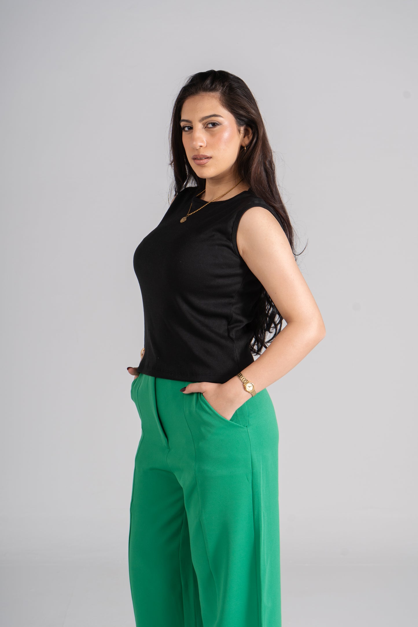 Green Front Slits Pants