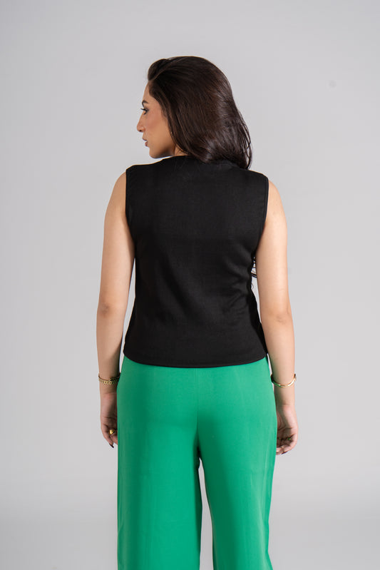 Black Crew Neck Ribbed Tank Top