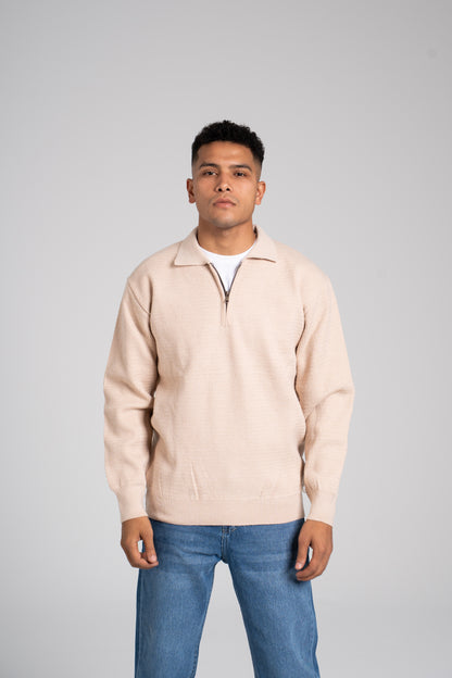 Zigzag Pattern Half Zipper Pullover - بلوفر بنصف سحاب بنمط متعرج