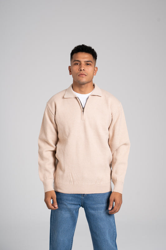 Zigzag Pattern Half Zipper Pullover - بلوفر بنصف سحاب بنمط متعرج