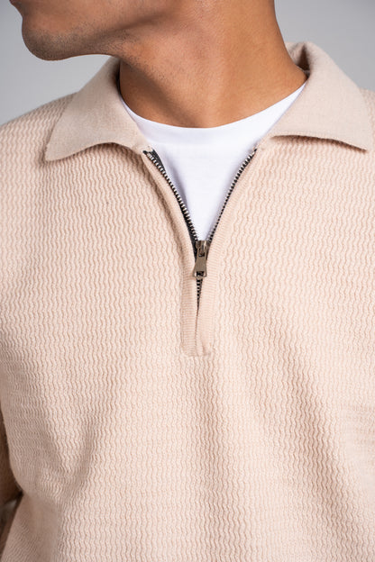 Zigzag Pattern Half Zipper Pullover - بلوفر بنصف سحاب بنمط متعرج