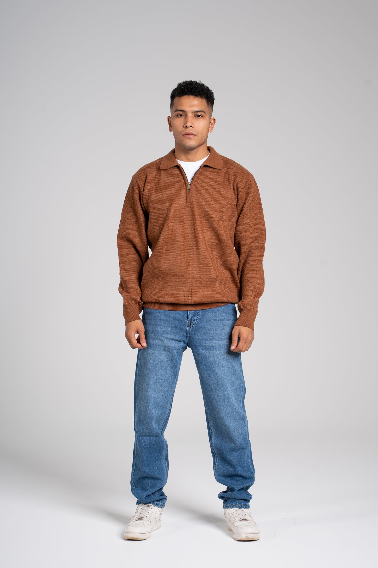 Zigzag Pattern Half Zipper Pullover - بلوفر بنصف سحاب بنمط متعرج