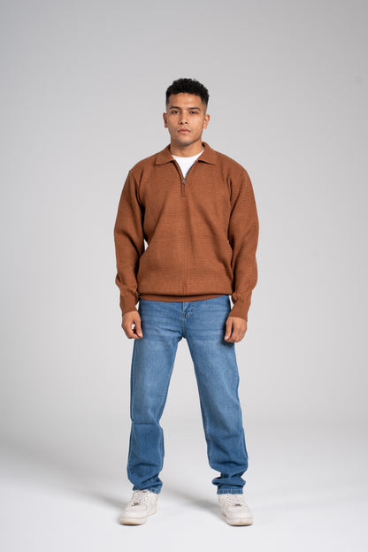 Zigzag Pattern Half Zipper Pullover - بلوفر بنصف سحاب بنمط متعرج