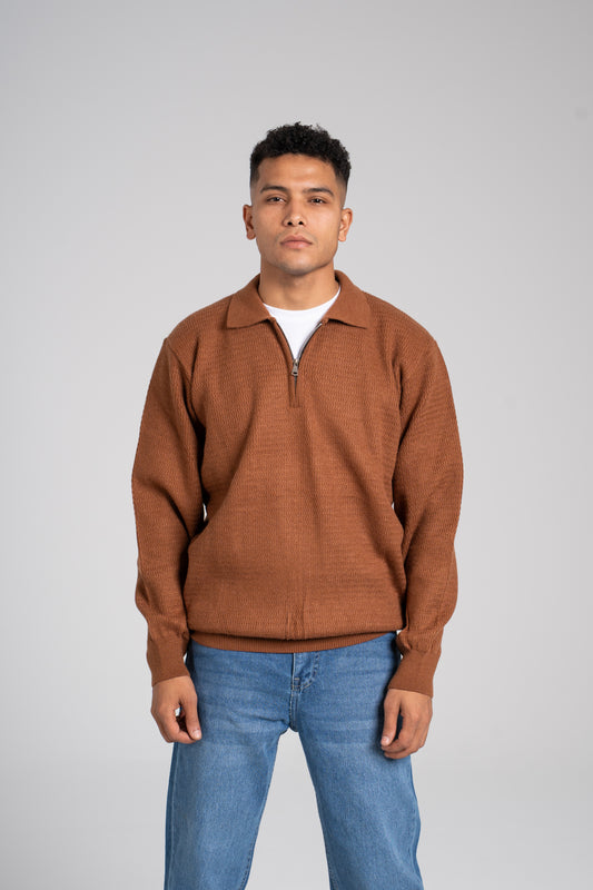 Zigzag Pattern Half Zipper Pullover - بلوفر بنصف سحاب بنمط متعرج