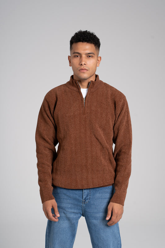 Ribbed Half Zipper Pullover - بلوفر مضلع بنصف سحاب
