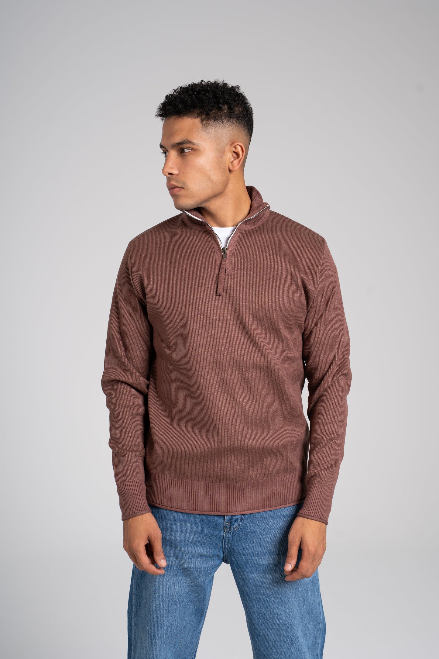 Ribbed Half Zipper Pullover - بلوفر مضلع بنصف سحاب