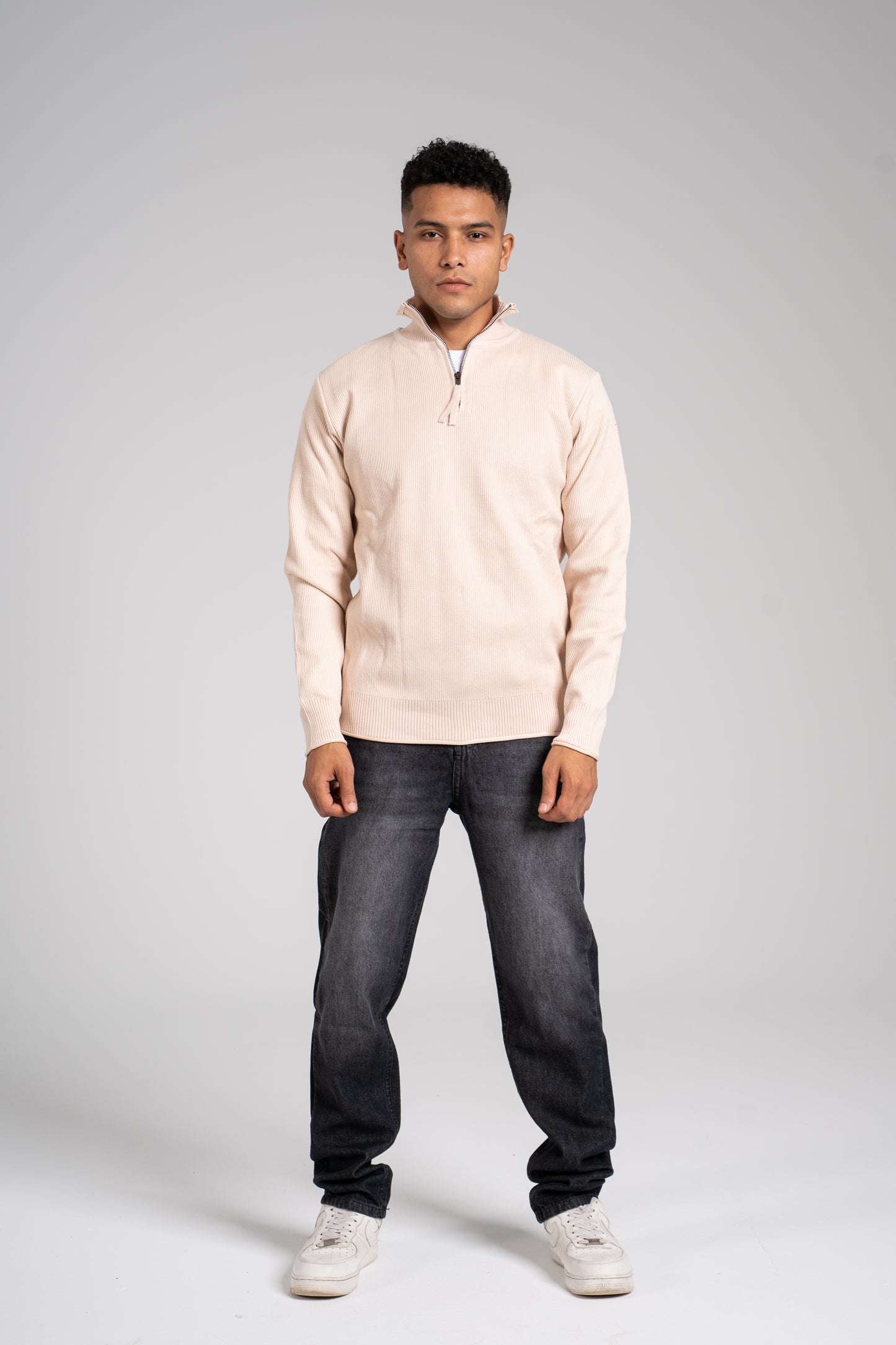 Ribbed Half Zipper Pullover - بلوفر مضلع بنصف سحاب