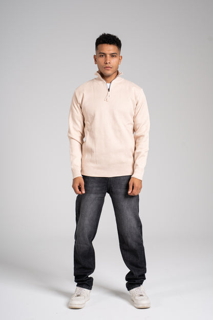 Ribbed Half Zipper Pullover - بلوفر مضلع بنصف سحاب