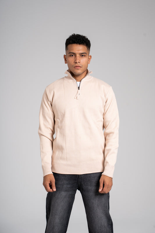 Ribbed Half Zipper Pullover - بلوفر مضلع بنصف سحاب