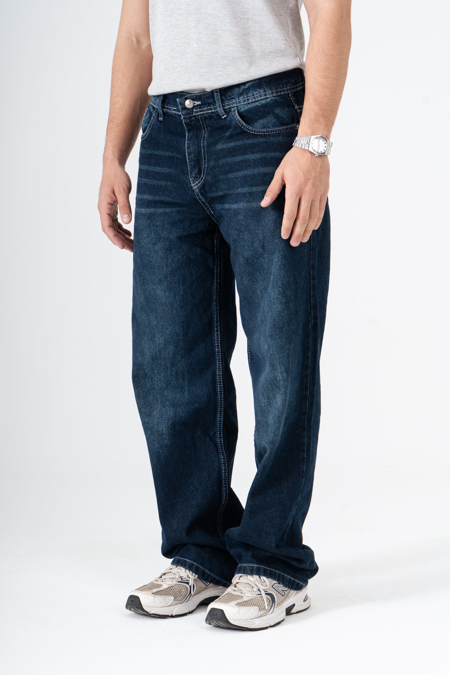 Dark Blue Washed Wide Leg Jeans