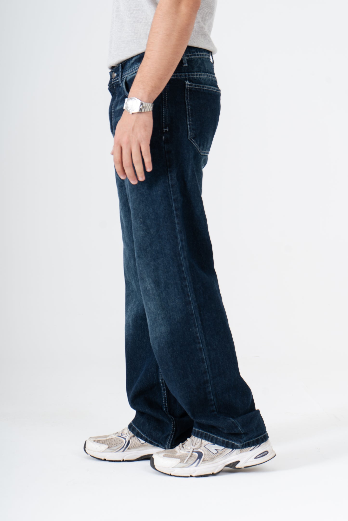 Dark Blue Washed Wide Leg Jeans