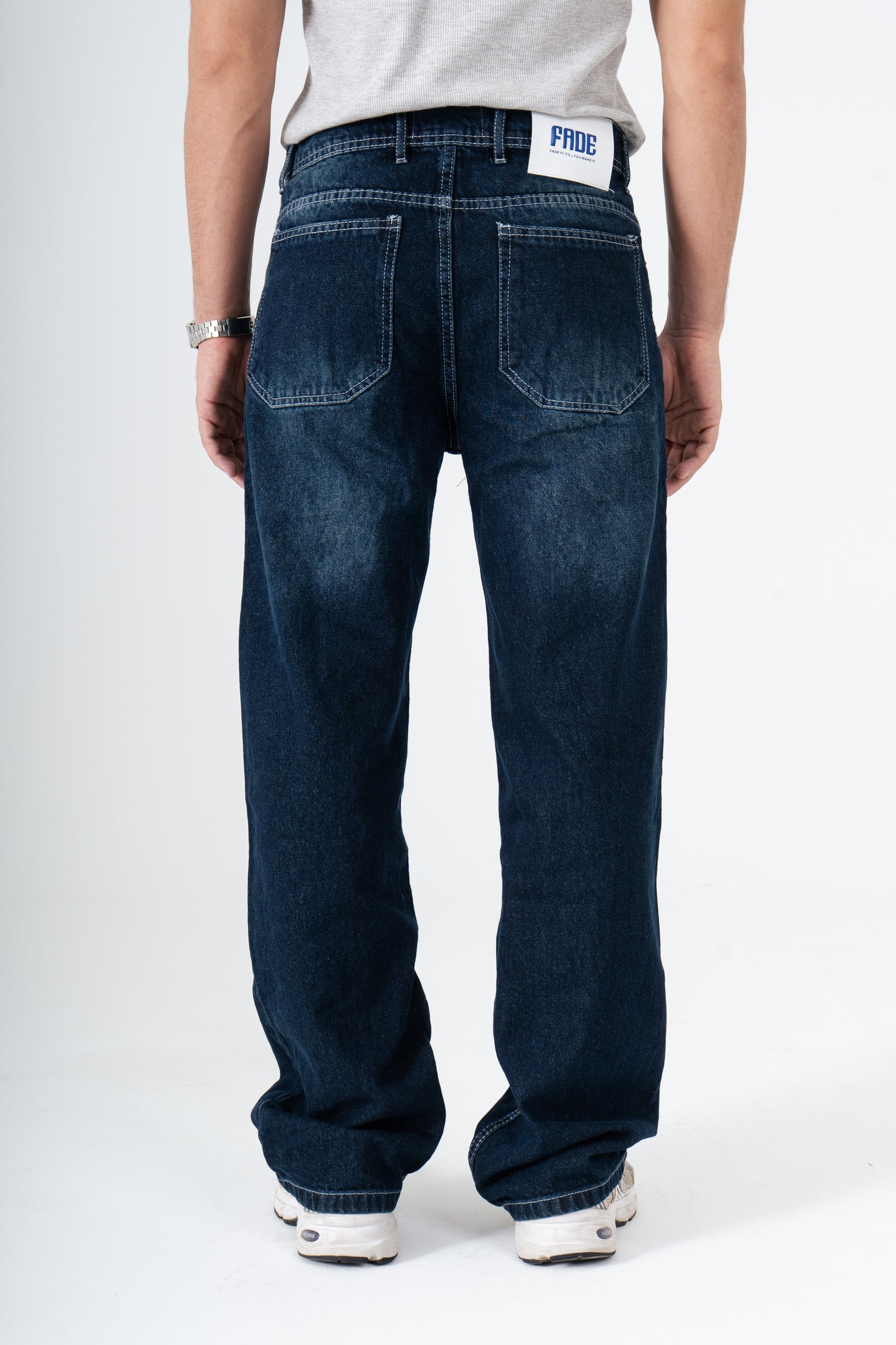 Dark Blue Washed Wide Leg Jeans