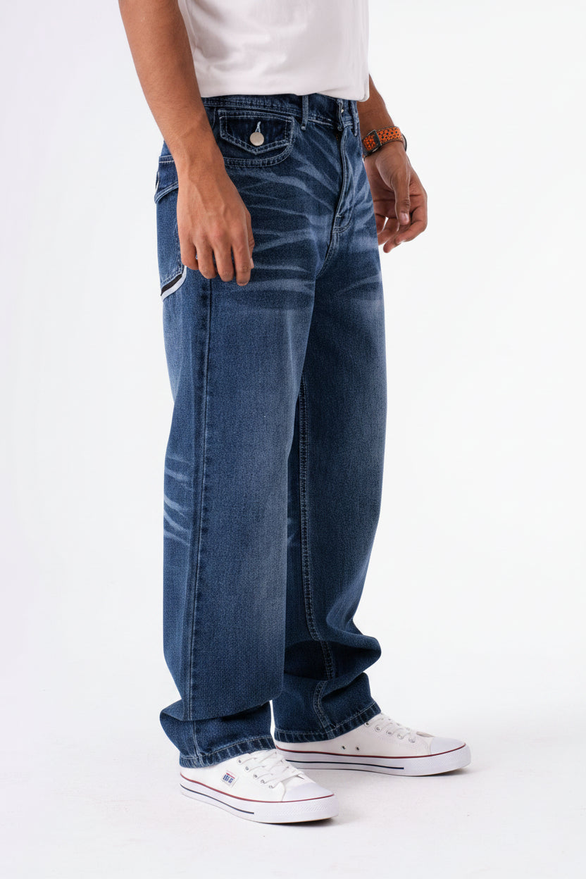 WHITE POCKET DARK BLUE BAGGY