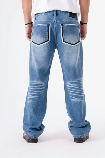 WHITE POCKET LIGHT BLUE BAGGY
